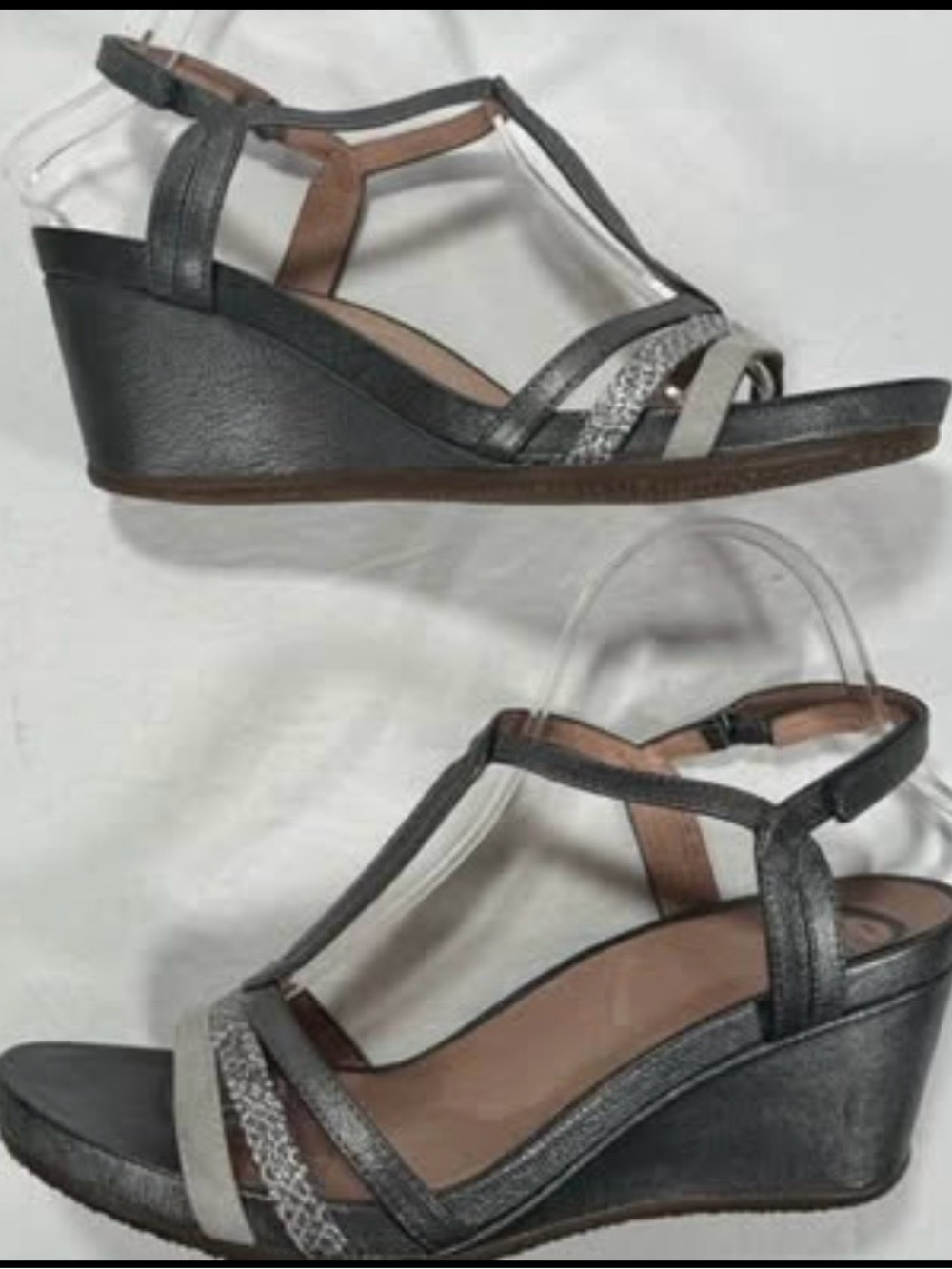 Abeo B.I.O. System Lacey Pewter Leather Wedge Heel Sandals Comfort Shoes, Size 8